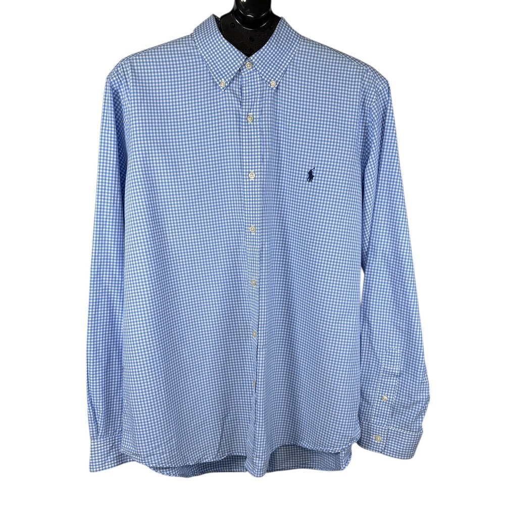 Polo Ralph Lauren Mens XL Blue Gingham Check Cotton Stretch Button Down Shirt